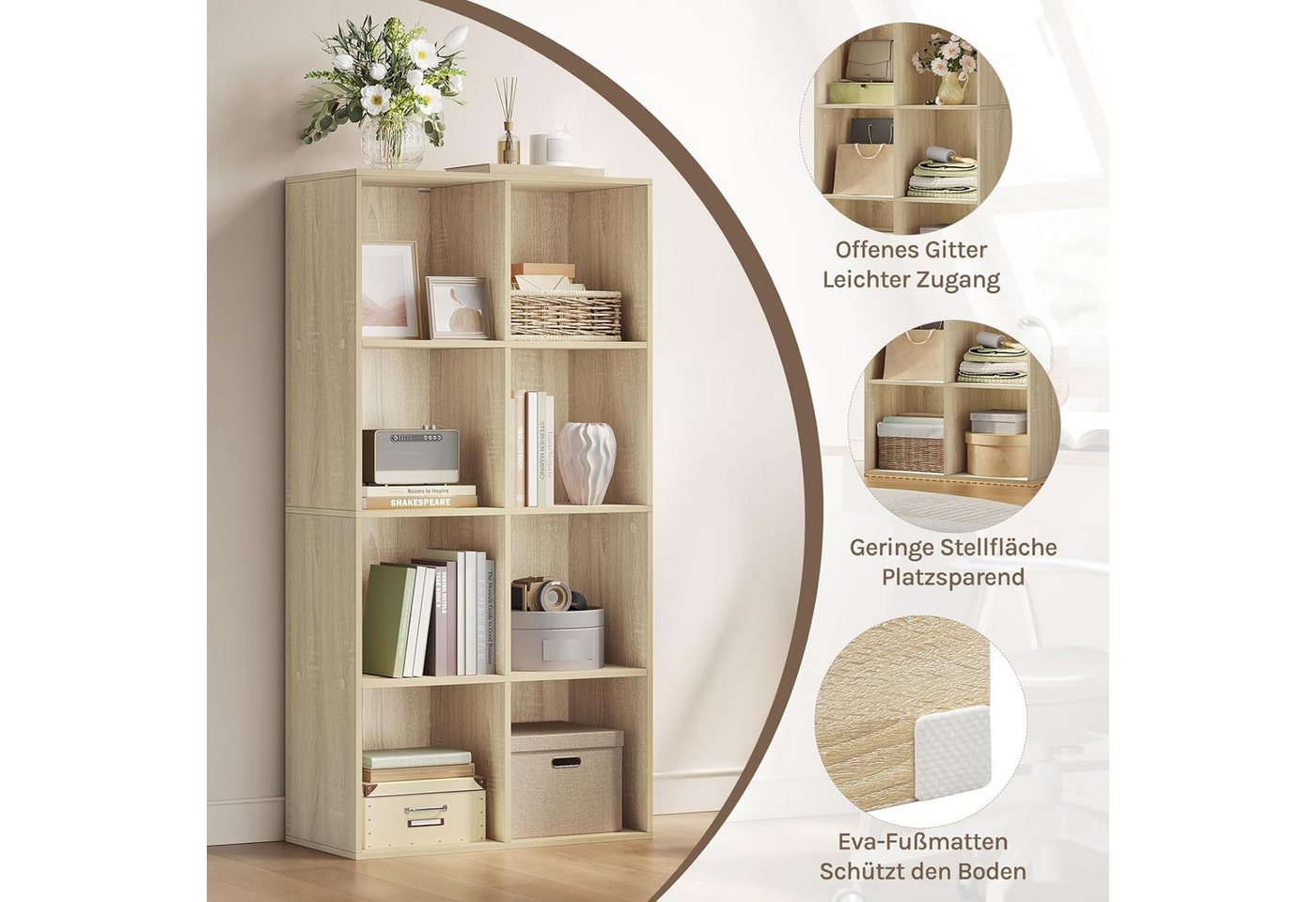 Woltu Bücherregal, 1-tlg., Würfelregal 8 Fächer aus MDF, Kippschutz Bild 3