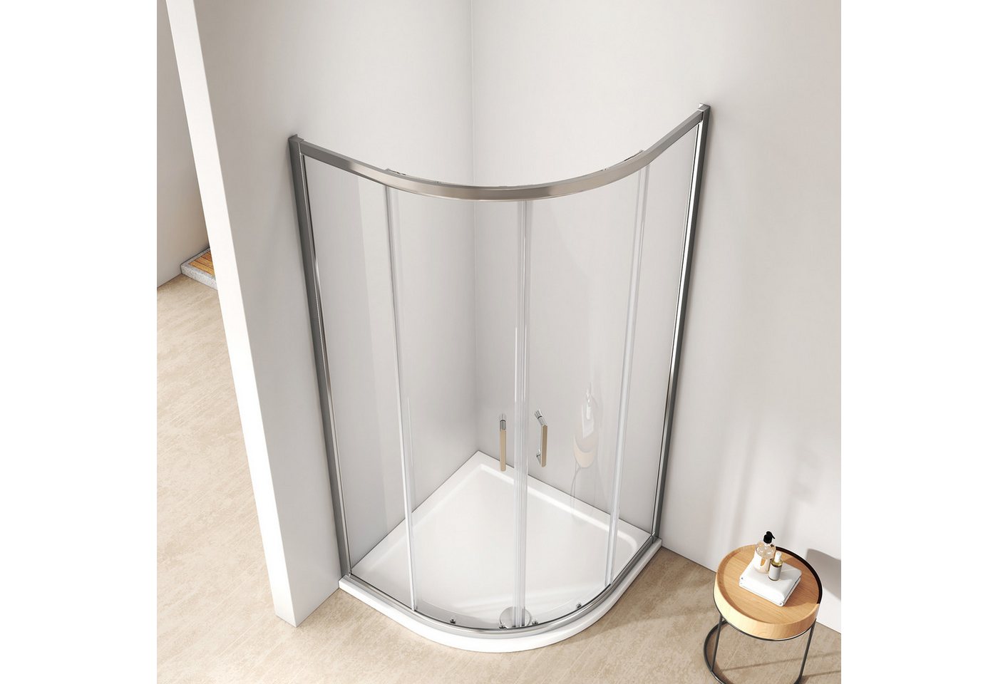 EMKE Runddusche 195 cm Duschkabine Viertelkreis Duschabtrennung mit Schiebetür, BxT: 90x90 cm mit 5mm ESG Sicherheitsglas Nano