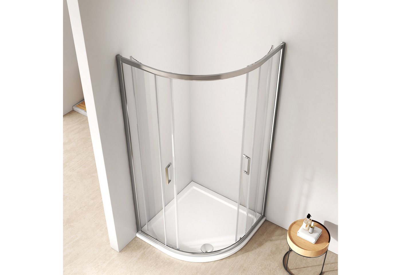 EMKE Runddusche 195 cm Duschkabine Viertelkreis Duschabtrennung mit Schiebetür, BxT: 90x90 cm mit 5mm ESG Sicherheitsglas Nano Bild 2