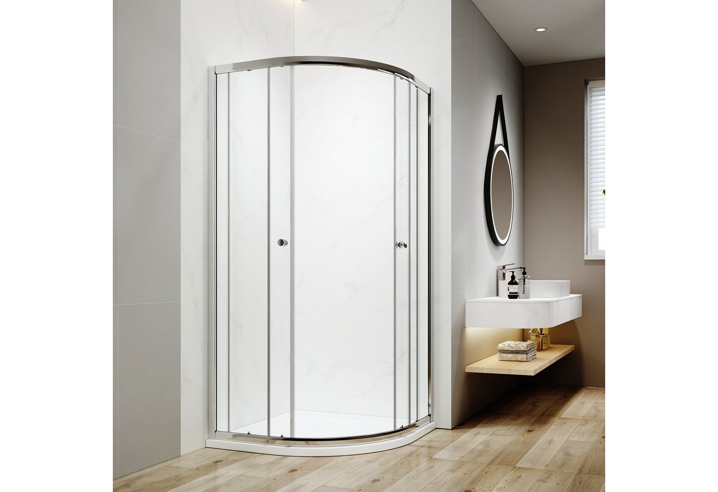 EMKE Runddusche 195 cm Duschkabine Viertelkreis Duschabtrennung mit Schiebetür, BxT: 90x90 cm mit 5mm ESG Sicherheitsglas Nano Bild 3