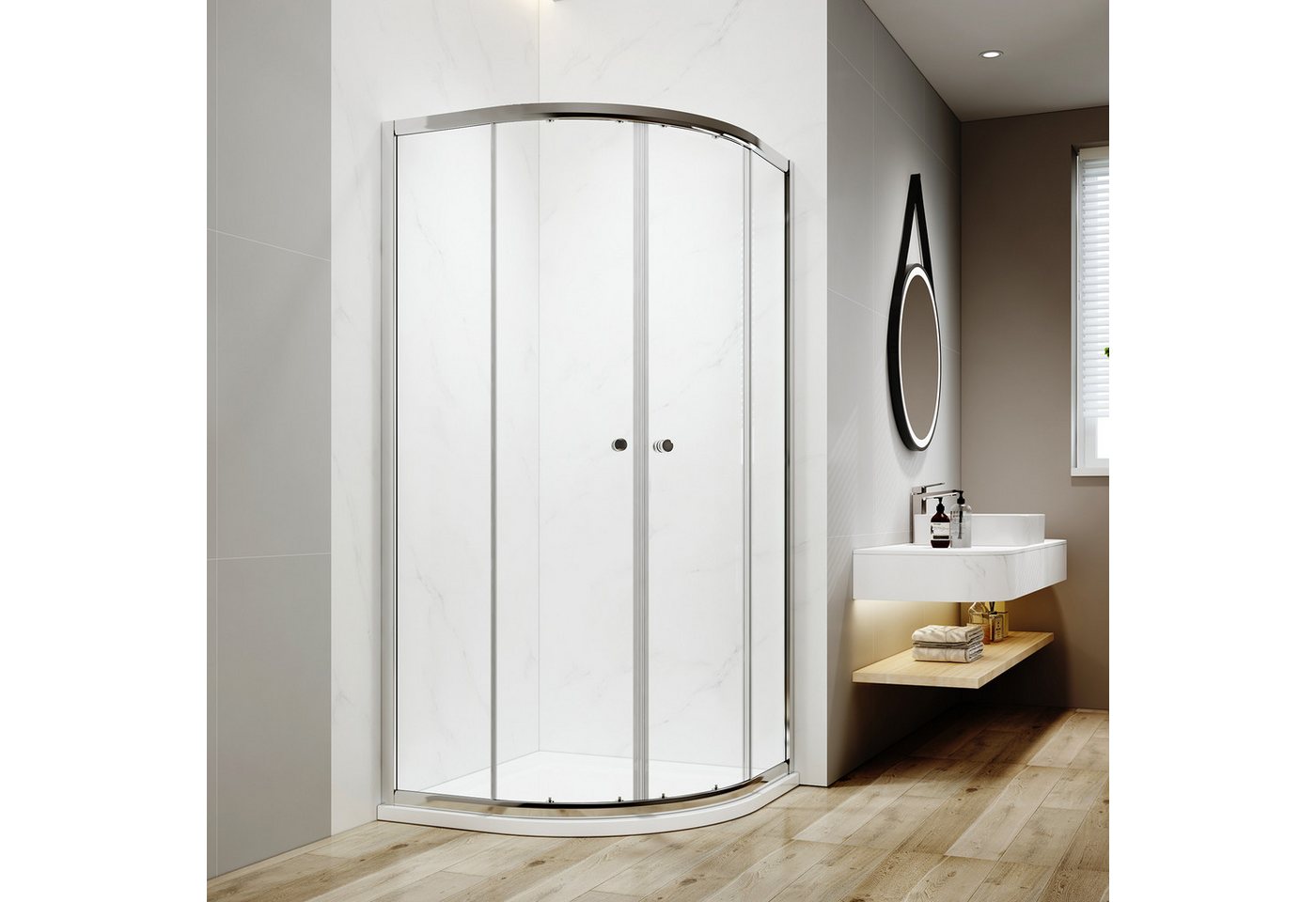 EMKE Runddusche 195 cm Duschkabine Viertelkreis Duschabtrennung mit Schiebetür, BxT: 90x90 cm mit 5mm ESG Sicherheitsglas Nano Bild 4
