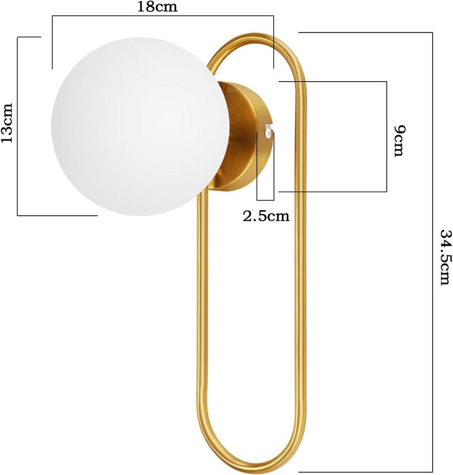 ZMH Wandleuchte innen Gold Vintage Glas E27/E14 Wandlampe Schlafzimmer Flur, ohne Leuchtmittel, E14-Fassung,Metall & Glas, max. 40 W,1-flammig
