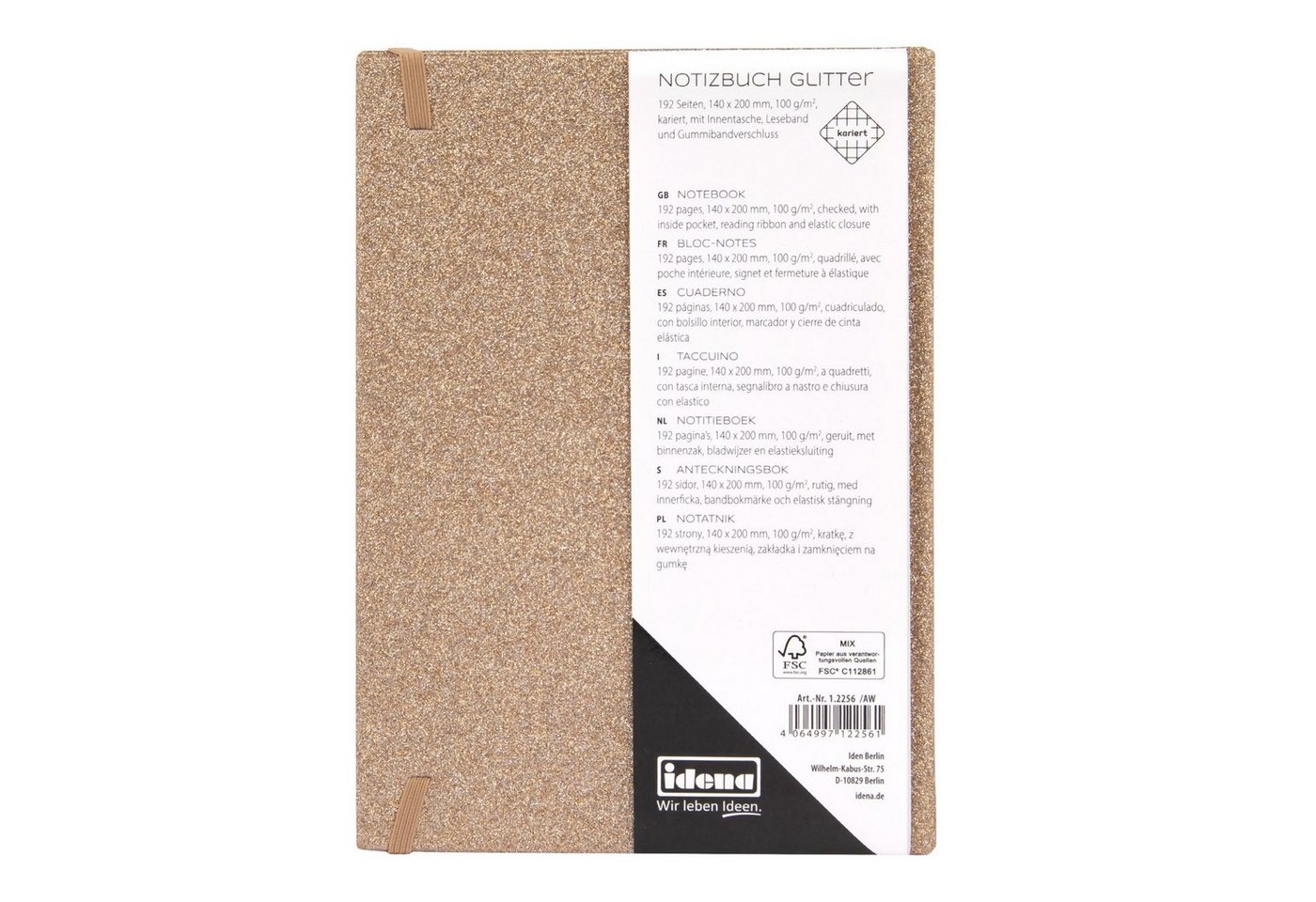 Idena Notizbuch Notizbuch Glitter champagner - kariert, 100 g/m²