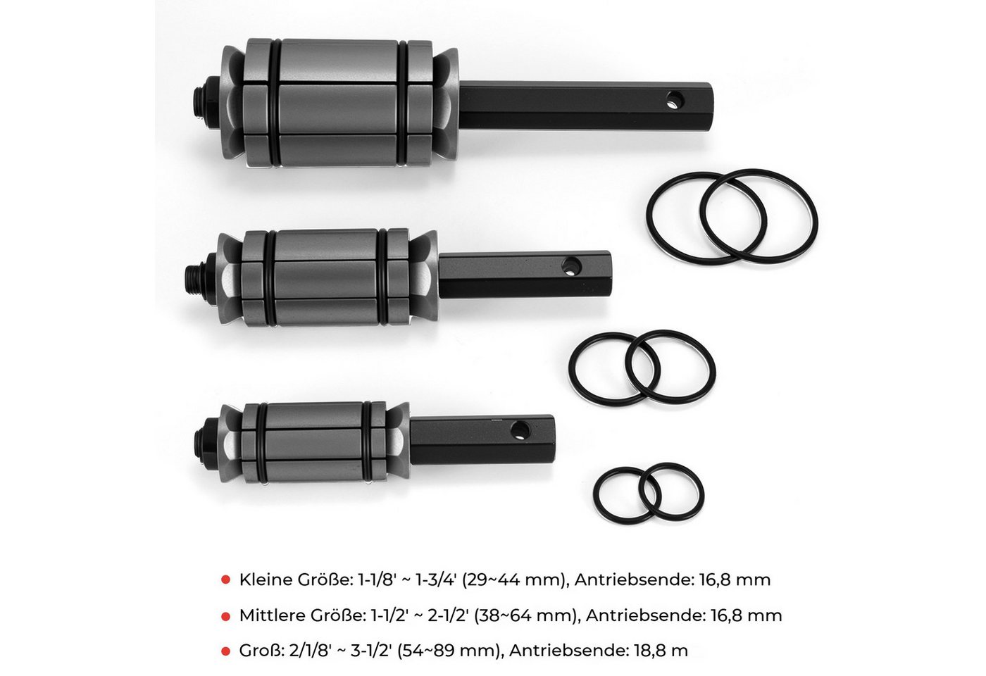 BlingBin Montagewerkzeug 3-teiliges Rohr-Erweiterungswerkzeug-Set, 1/18 Zoll bis 8,9 cm, B: 17 cm, L: 28 cm, (3er Set, 3-tlg), Endrohr-Expander, kompatibel mit den meisten Fahrzeugen und LKWs Bild 4