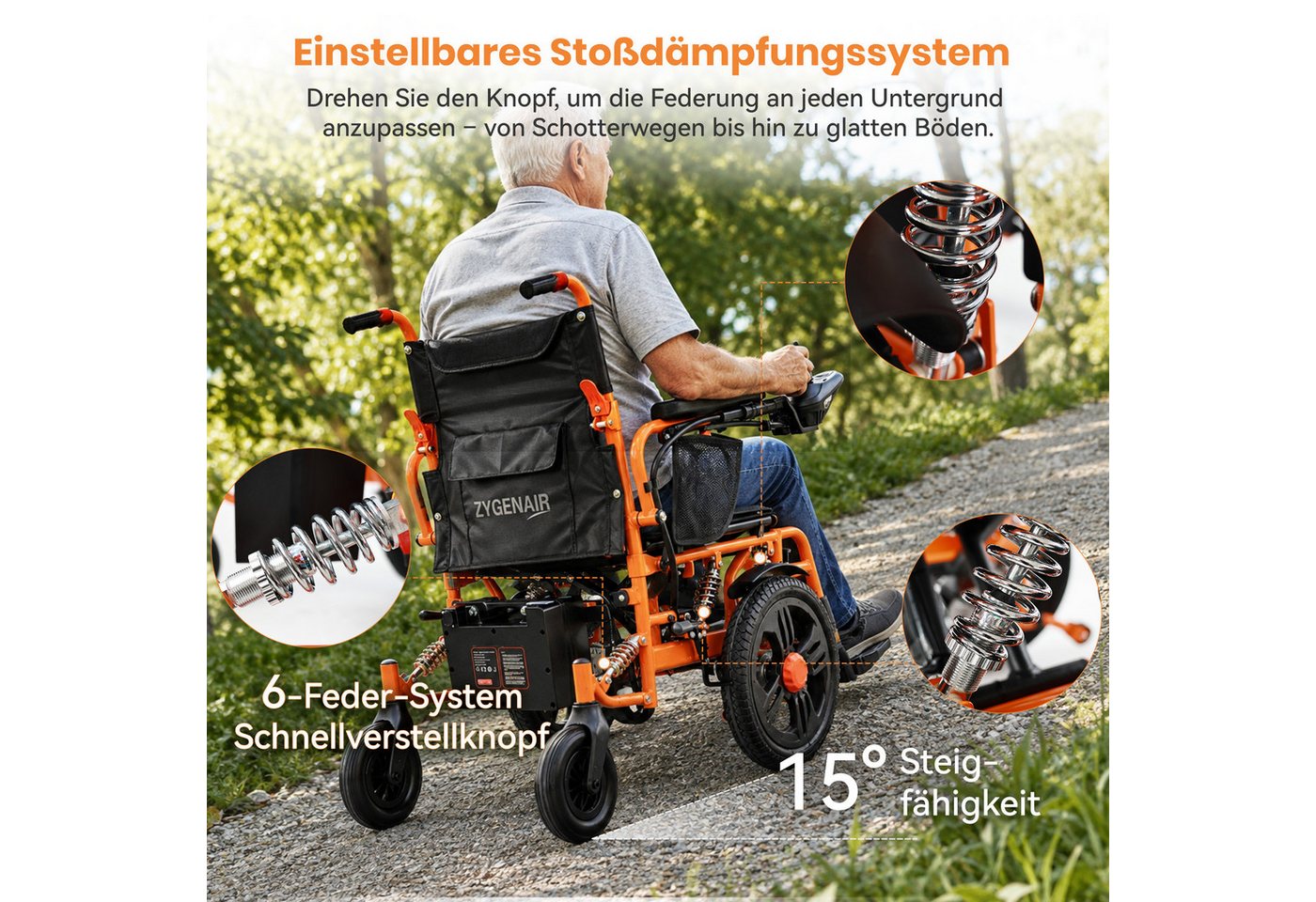 Vankel Elektrorollstuhl Elektrischer Rollstuhl faltbar mit 288 Wh Akku und 360 Grad Joystick, Zwei 250 W Motoren und sechs einstellbare Federn für Ihren Alltag Bild 5