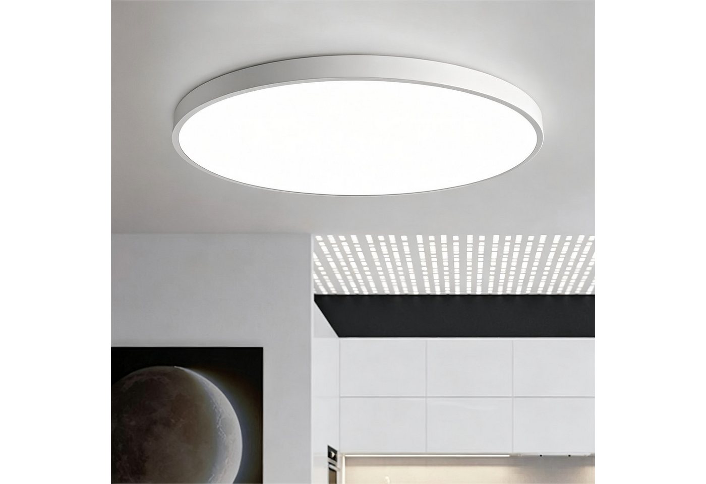 JDONG LED Deckenleuchte Flach Rund Schwarz/Weiß 50cm Deckenlampe Dimmbar 3000K-6000K, LED fest integriert, Kaltweiß, Neutralweiß, Warmweiß, mit Fernbedienung für Schlafzimmer Kinderzimmer Büro Wohnzimmer Bild 2