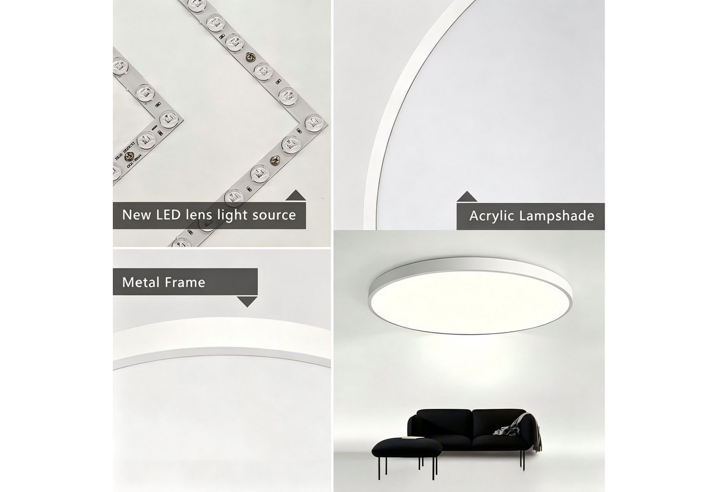 JDONG LED Deckenleuchte Flach Rund Schwarz/Weiß 50cm Deckenlampe Dimmbar 3000K-6000K, LED fest integriert, Kaltweiß, Neutralweiß, Warmweiß, mit Fernbedienung für Schlafzimmer Kinderzimmer Büro Wohnzimmer Bild 5