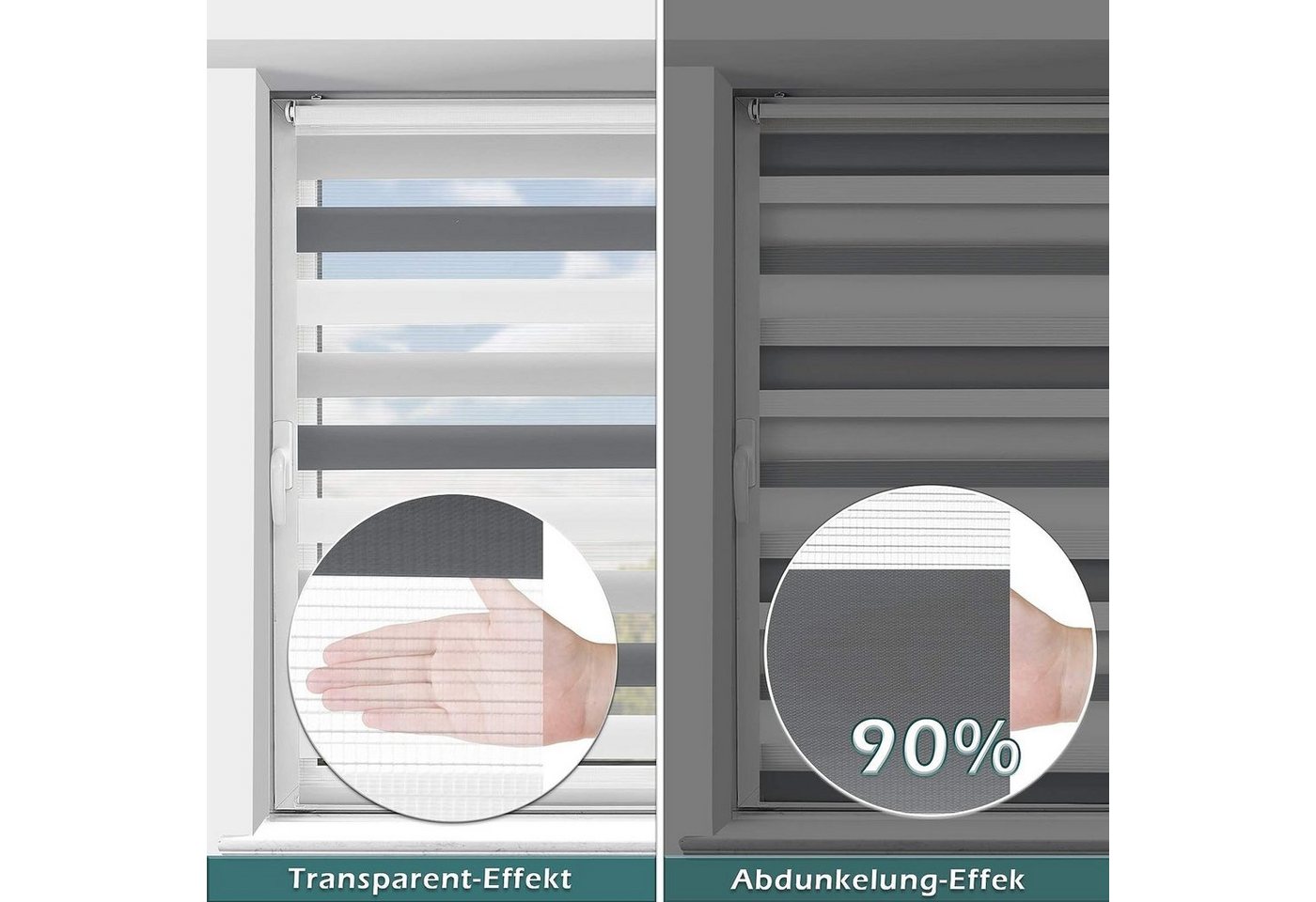 Doppelrollo ohne Bohren Klemmfix, blickdicht und transparent Duo Rollo, Vkele, Klemmträger,Klemmfix, stufenloser Sichtschutz und Lichtschutz für Fenster und Türen