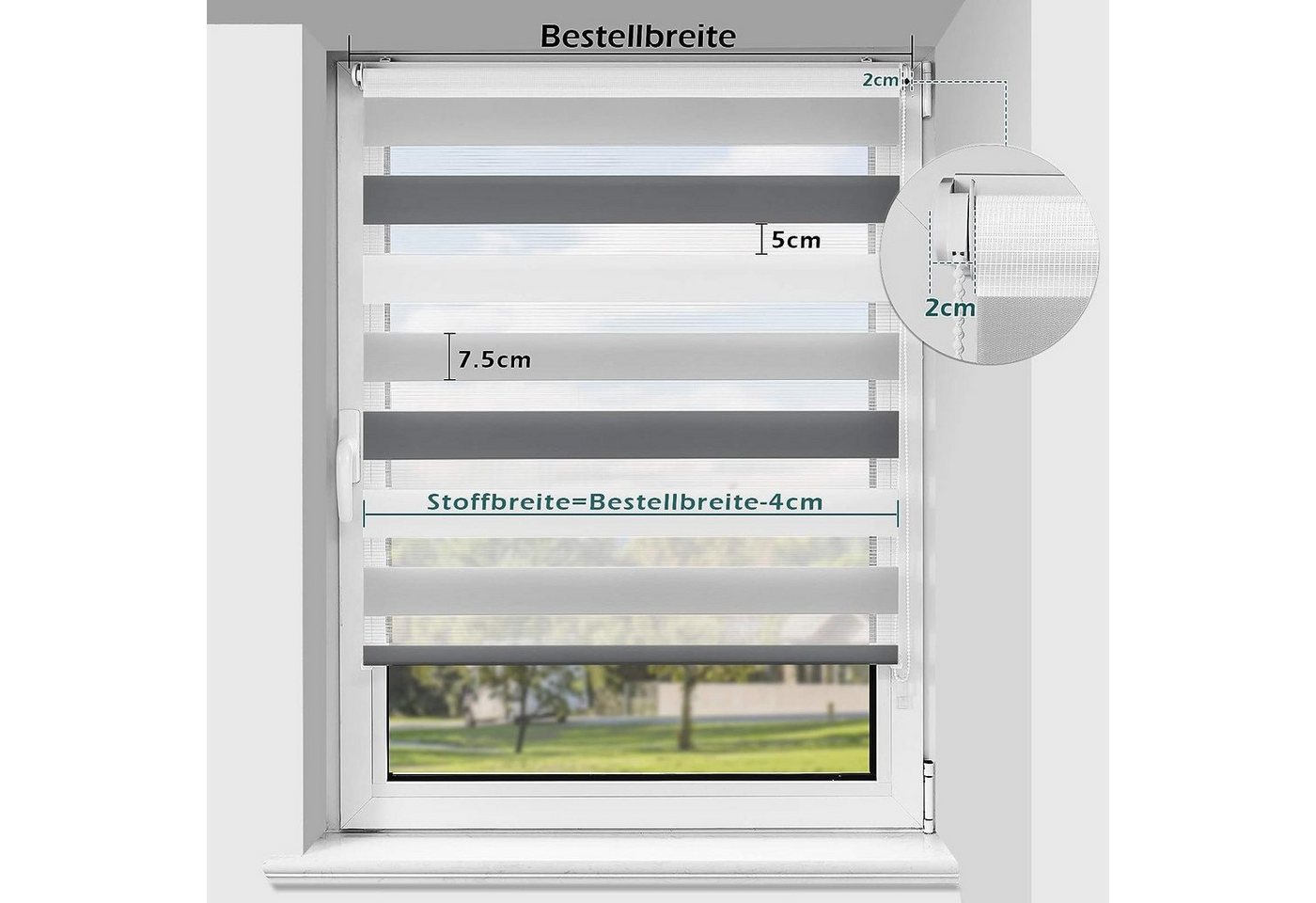 Doppelrollo ohne Bohren Klemmfix, blickdicht und transparent Duo Rollo, Vkele, Klemmträger,Klemmfix, stufenloser Sichtschutz und Lichtschutz für Fenster und Türen Bild 2