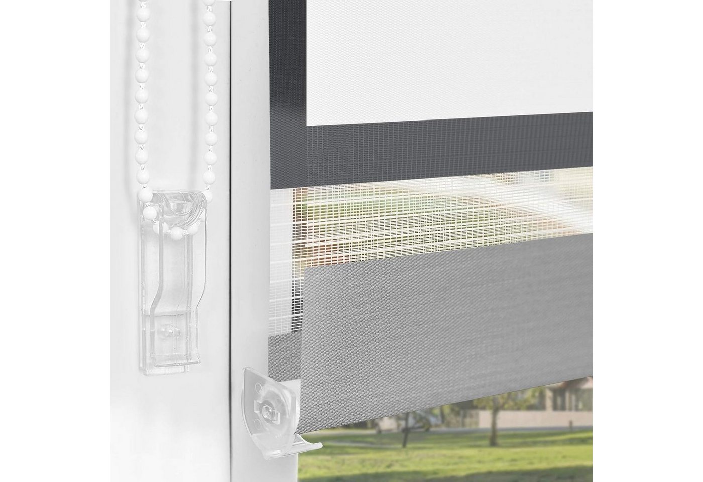 Doppelrollo ohne Bohren Klemmfix, blickdicht und transparent Duo Rollo, Vkele, Klemmträger,Klemmfix, stufenloser Sichtschutz und Lichtschutz für Fenster und Türen Bild 4