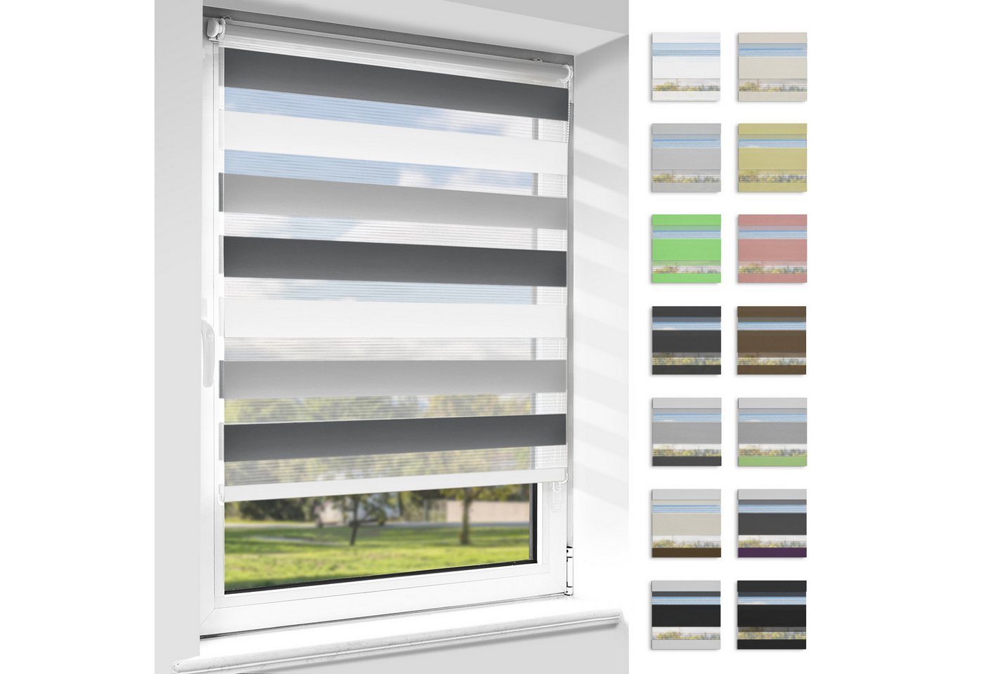 Doppelrollo ohne Bohren Klemmfix, blickdicht und transparent Duo Rollo, Vkele, Klemmträger,Klemmfix, stufenloser Sichtschutz und Lichtschutz für Fenster und Türen Bild 5