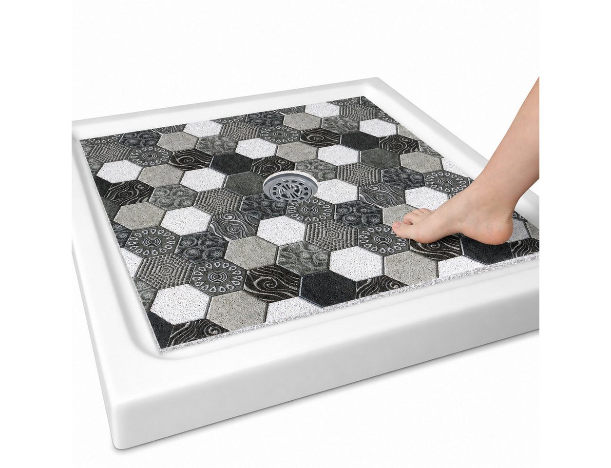 Zyronn Duscheinlage Rutschfeste Duschmatte,extra Duschmatte mit Ablauföffnung in der Mitte, B: 40 cm, Schmutzunempfindlich, strapazierfähig,für Dusche und Badezimmer Bild 3