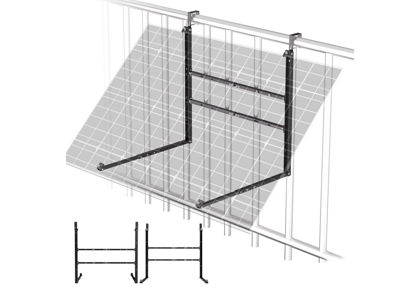 GLIESE Balkonkraftwerk Verstellbarer Solarmodule Halterung Schwarz für Balkonkraftwerk, (2-St., Edelstahl 304 Balkon Solarpanel Halterung), Solarmodul halterung, 15°–45° verstellbar, für 400–600 W Solarmodule Bild 4