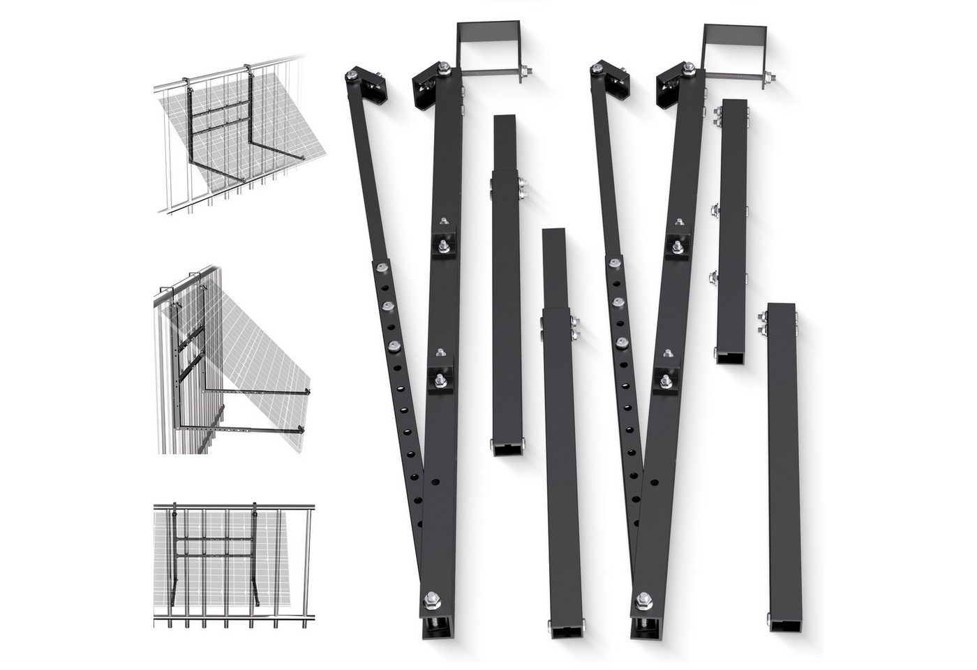 GLIESE Balkonkraftwerk Verstellbarer Solarmodule Halterung Schwarz für Balkonkraftwerk, (2-St., Edelstahl 304 Balkon Solarpanel Halterung), Solarmodul halterung, 15°–45° verstellbar, für 400–600 W Solarmodule Bild 5