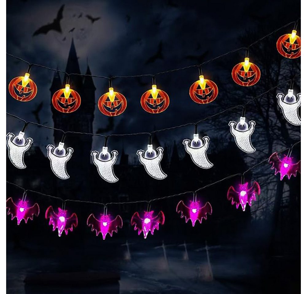 Bomiclss LED-Lichterkette Halloween Lichterkette Batterie Halloween Led Dekoration, für Außen Innen Halloween Garden Deko