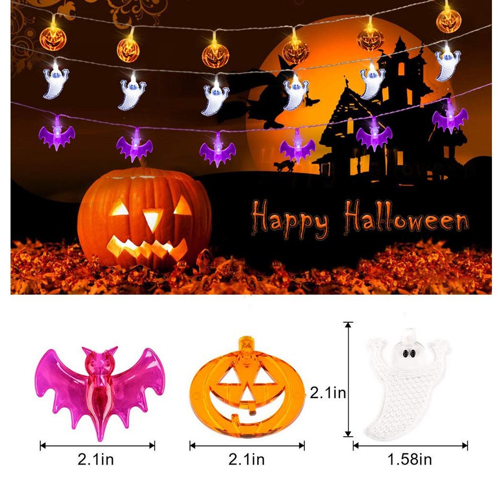 Bomiclss LED-Lichterkette Halloween Lichterkette Batterie Halloween Led Dekoration, für Außen Innen Halloween Garden Deko Bild 2