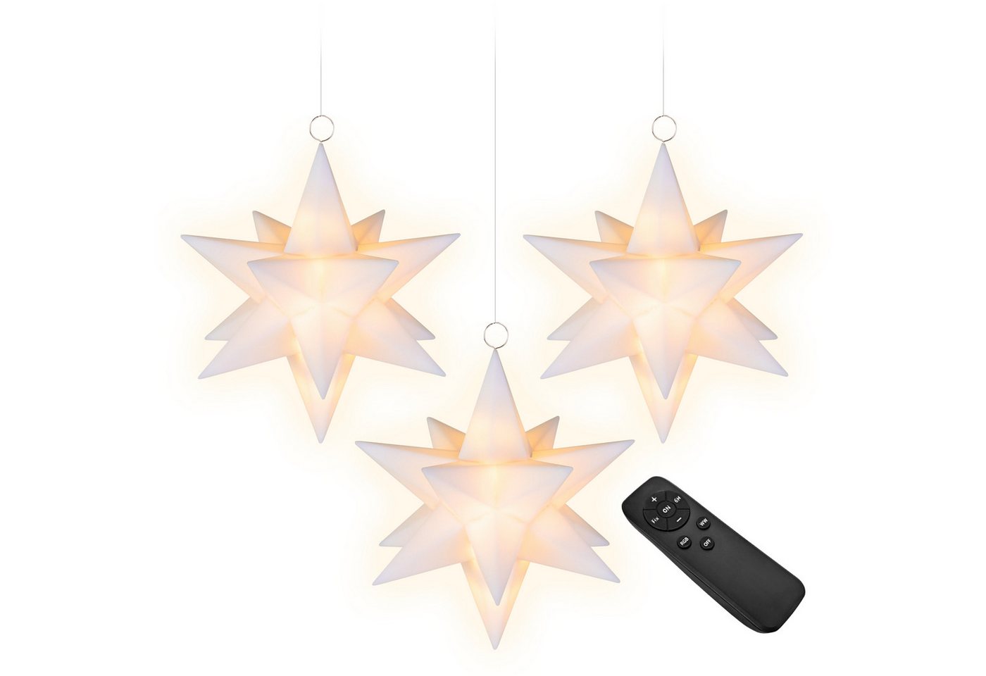 Spetebo LED Stern 3D Weihnachtssterne warm weiß mit Fernbedienung - 13 cm -, Batteriebetrieben, LED fest integriert, multicolor, mit Fernbedienung, Timer und Dimmer Bild 2