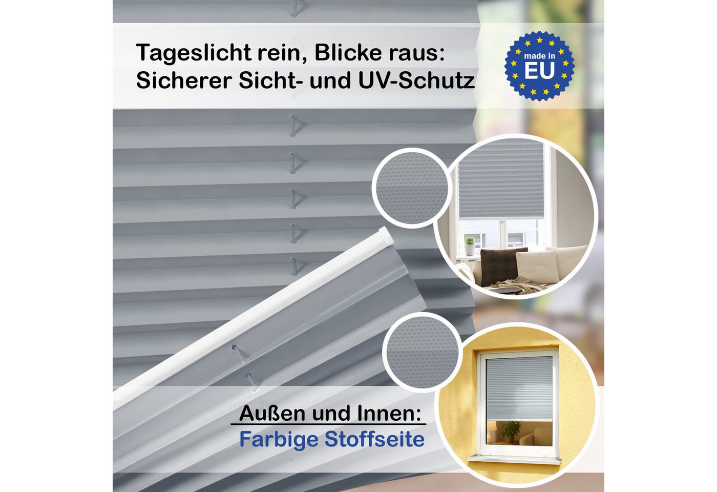 Rikmani Plissee Klemmfix ohne Bohren Grau 40x100 cm, blickdicht, Klemmfix, Sichtschutz, Sonnenschutz, einfache Montage, Stufenlos verstellbar Bild 3