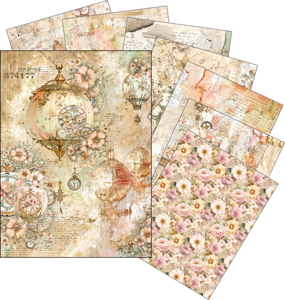 Ciao Bella Seidenpapier Motiv-Strohseiden Sortiment Lost in Time, DIN A5, 8er-Set