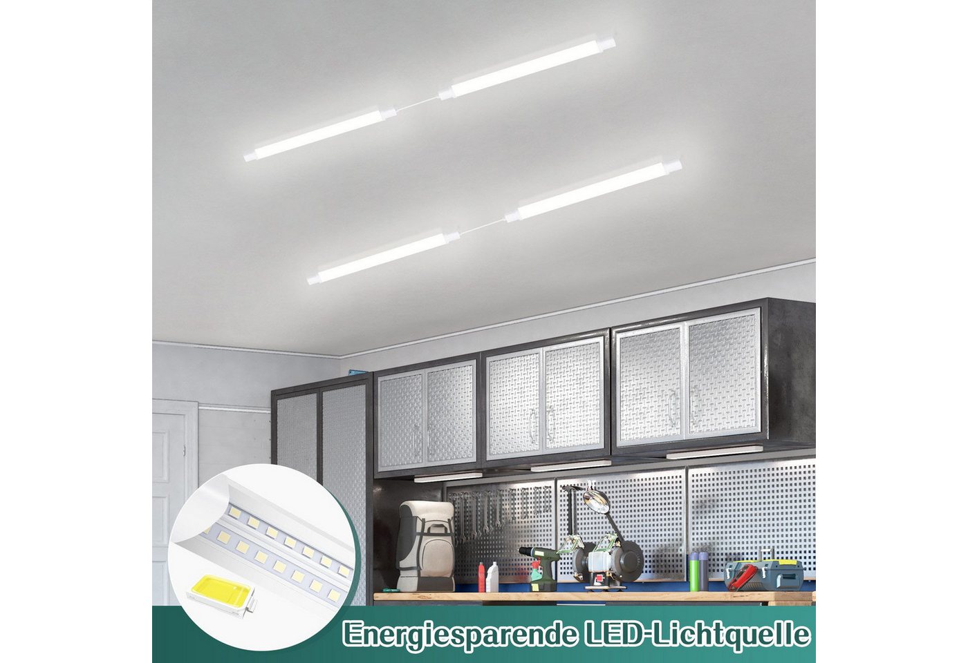 Nettlife Deckenleuchte LED Außenleuchte 90CM Led Röhre 24W Kellerlampe 5000K, LED fest integriert, Werkstattlampe Kellerlampe für Garage, Bad, Büro, Keller, Werkstatt Bild 2