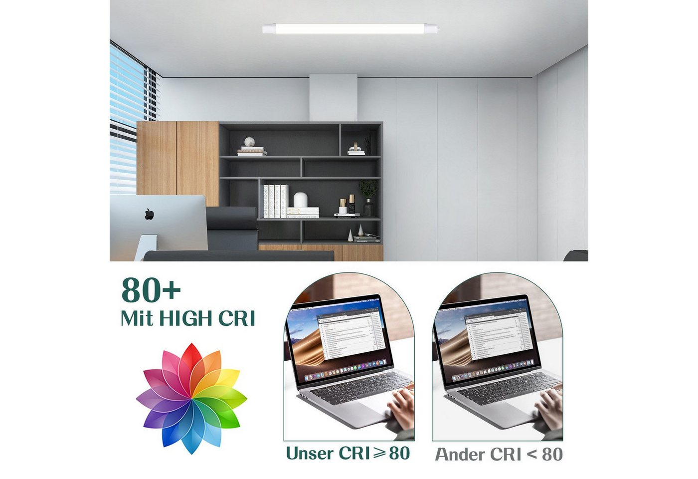Nettlife Deckenleuchte LED Außenleuchte 90CM Led Röhre 24W Kellerlampe 5000K, LED fest integriert, Werkstattlampe Kellerlampe für Garage, Bad, Büro, Keller, Werkstatt Bild 3