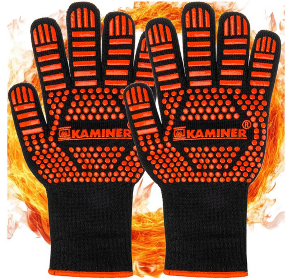 Kaminer Grillhandschuhe Hitzebeständige Handschuhe, (Spar-Set, hitzebeständig), Perfekt für Grill, Kamin, Backofen oder Lagerfeuer Bild 4