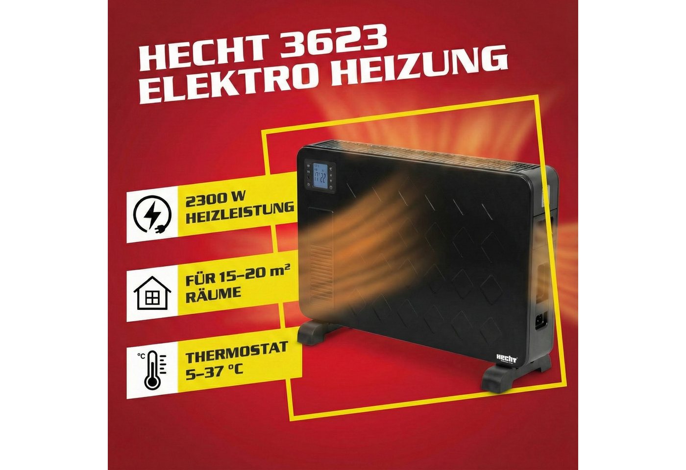 Hecht Konvektor 3623 bis 2300 W mit Thermostat und Timer, 2300 W, einstellbare Leistung, Überhitzungsschutz Bild 3