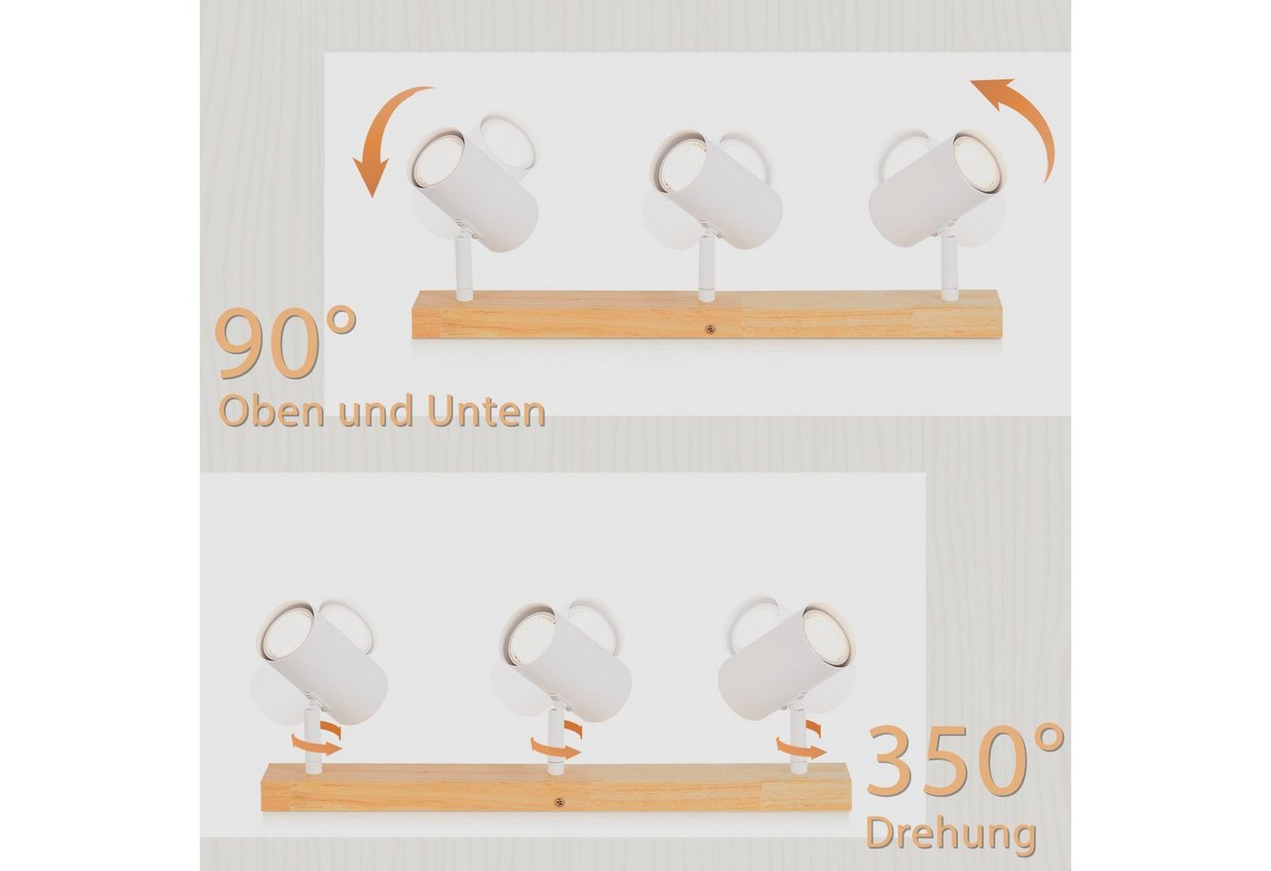 Nettlife Deckenstrahler Weiß Holz 1/2/3 Flammig GU10 Deckenspots Landhaus Deckenleuchte, Schwenkbar 350°, LED wechselbar, für Wohnzimmer Schlafzimmer Küche Korridor Esszimmer Bild 2
