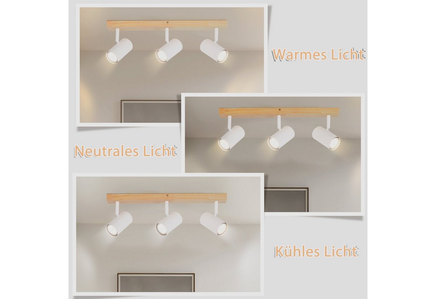 Nettlife Deckenstrahler Weiß Holz 1/2/3 Flammig GU10 Deckenspots Landhaus Deckenleuchte, Schwenkbar 350°, LED wechselbar, für Wohnzimmer Schlafzimmer Küche Korridor Esszimmer Bild 4