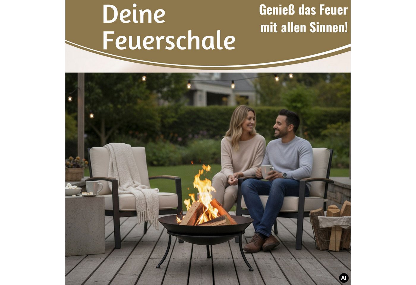 LS-LebenStil Feuerschale XL Eisen Schwarz 47cm Feuerkorb Terrassenfeuer Feuerstelle Gartenkamin, (für Stockbrot am Lagerfeuer, für Draußen Outdoor, Gartenfeuer, 1-St), oder auch als Pflanzschale für Garten und Terrasse Bild 2