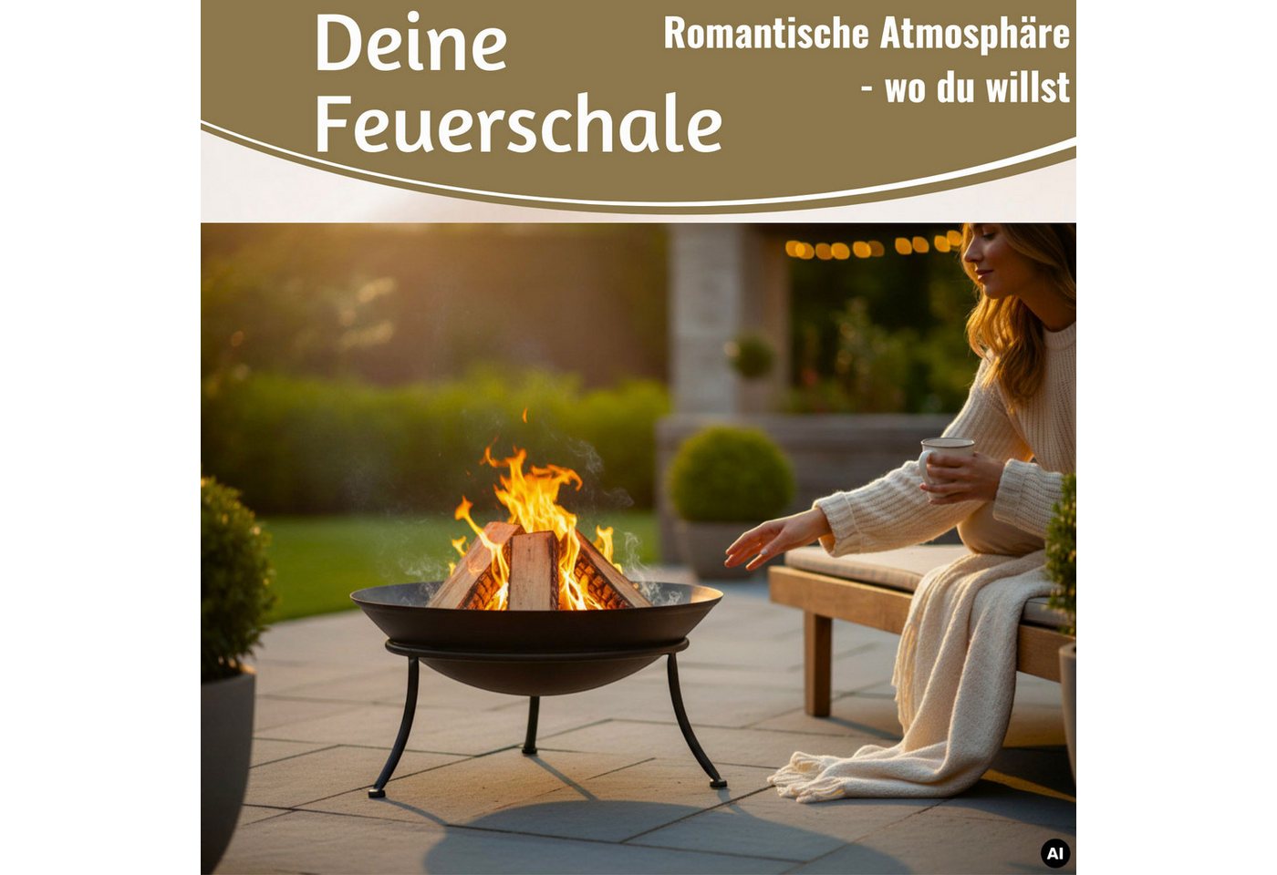 LS-LebenStil Feuerschale XL Eisen Schwarz 47cm Feuerkorb Terrassenfeuer Feuerstelle Gartenkamin, (für Stockbrot am Lagerfeuer, für Draußen Outdoor, Gartenfeuer, 1-St), oder auch als Pflanzschale für Garten und Terrasse Bild 3