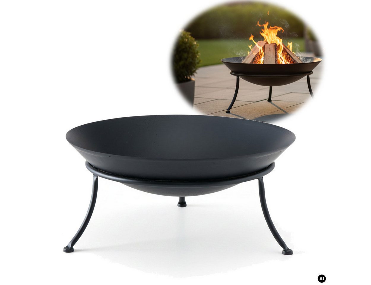 LS-LebenStil Feuerschale XL Eisen Schwarz 47cm Feuerkorb Terrassenfeuer Feuerstelle Gartenkamin, (für Stockbrot am Lagerfeuer, für Draußen Outdoor, Gartenfeuer, 1-St), oder auch als Pflanzschale für Garten und Terrasse Bild 4