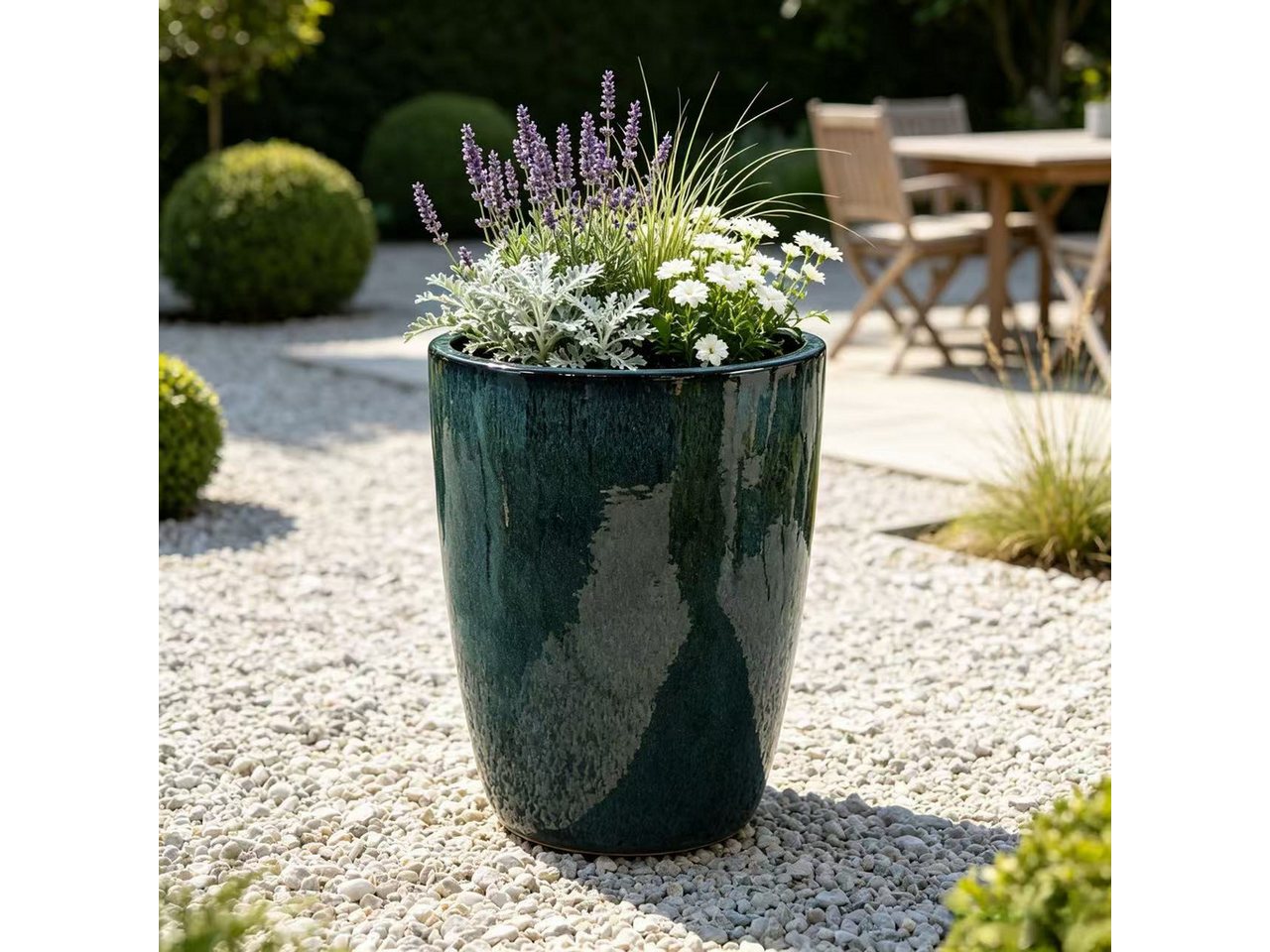Rolipo Blumentopf Keramik Pflanztopf frostsicher für Garten Balkon Ø38,5cm Blumentopf (1 St), atmungsaktiv für Innen, glänzendes Moosgrün-Verlaufsglasur