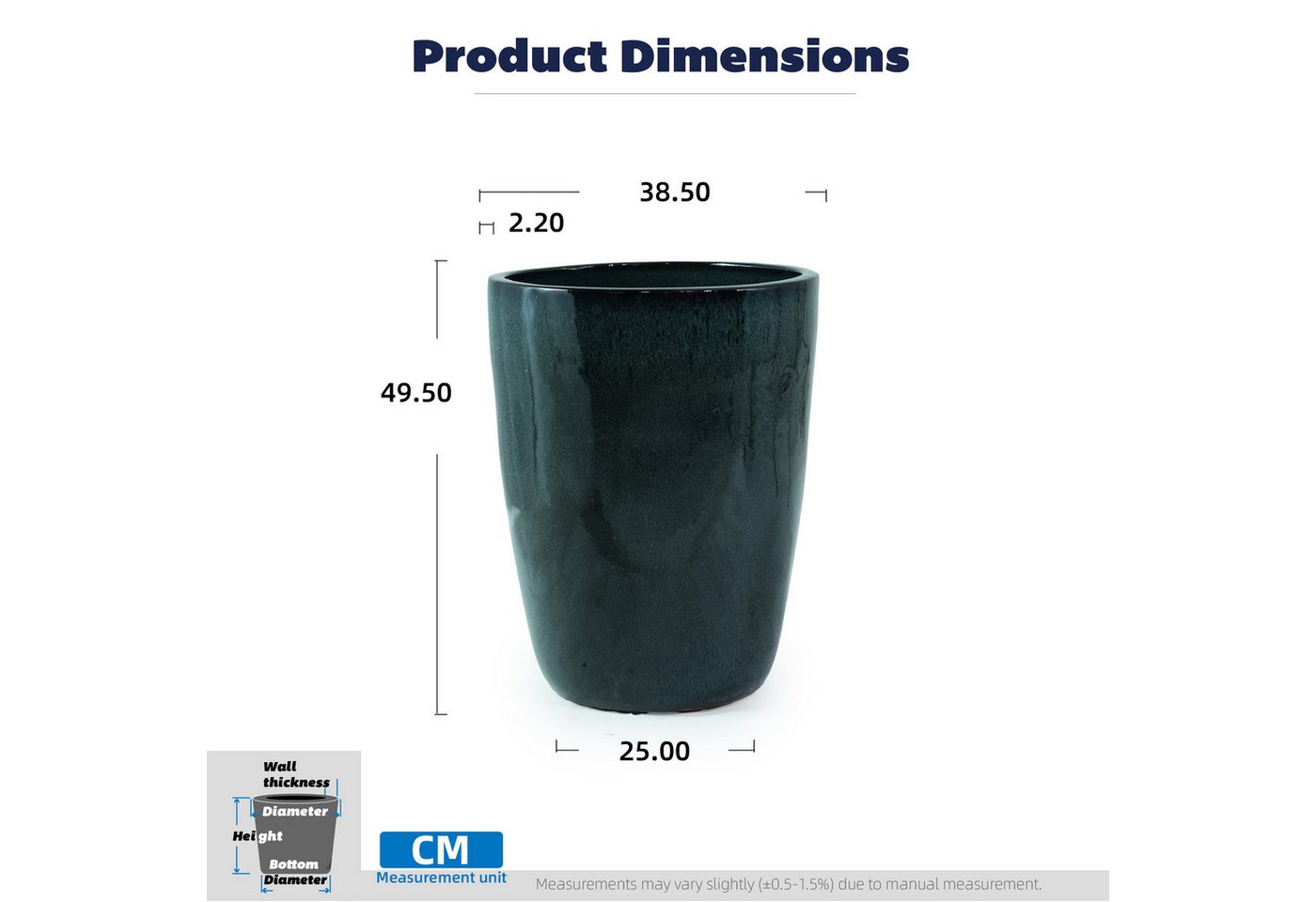 Rolipo Blumentopf Keramik Pflanztopf frostsicher für Garten Balkon Ø38,5cm Blumentopf (1 St), atmungsaktiv für Innen, glänzendes Moosgrün-Verlaufsglasur Bild 2