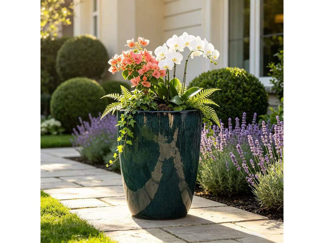 Rolipo Blumentopf Keramik Pflanztopf frostsicher für Garten Balkon Ø38,5cm Blumentopf (1 St), atmungsaktiv für Innen, glänzendes Moosgrün-Verlaufsglasur Bild 4