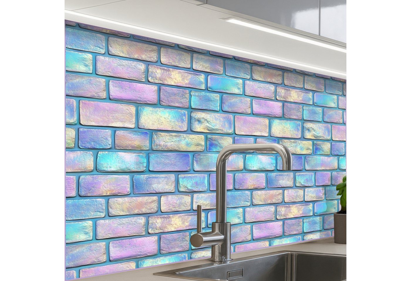 KitchenYeah Küchenrückwand Muster selbstklebend (keine Folie) Regenbogen - Glanz - Stein, (1-tlg), Spritzschutz, Küche, Rückwand, Küchenwand, Küchenfront, 30x20 cm Bild 3