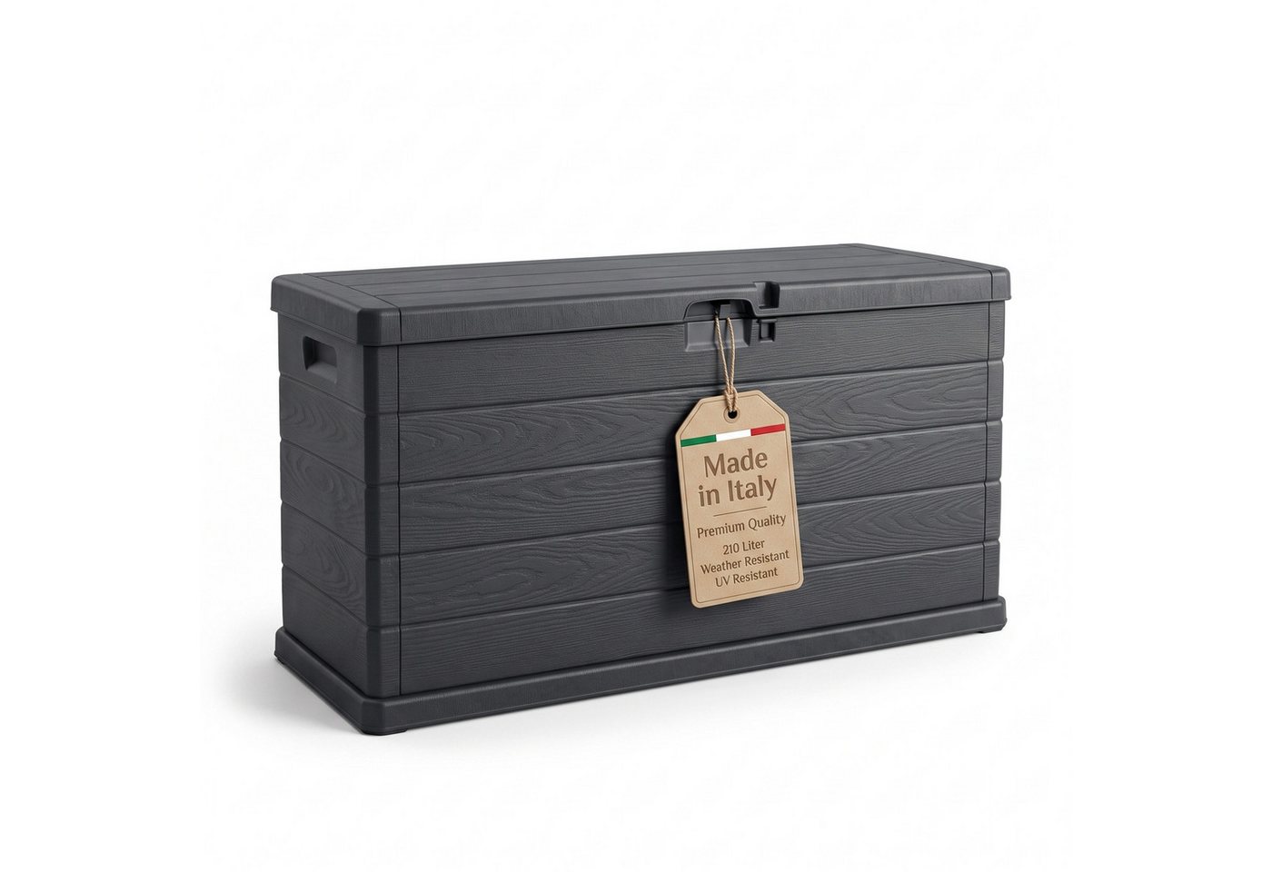 BigDean Auflagenbox Kissenbox 210 Liter extra schmal für kleinere Balkone (1 St), Platzsparend, Holzoptik, Laufrollen Bild 2