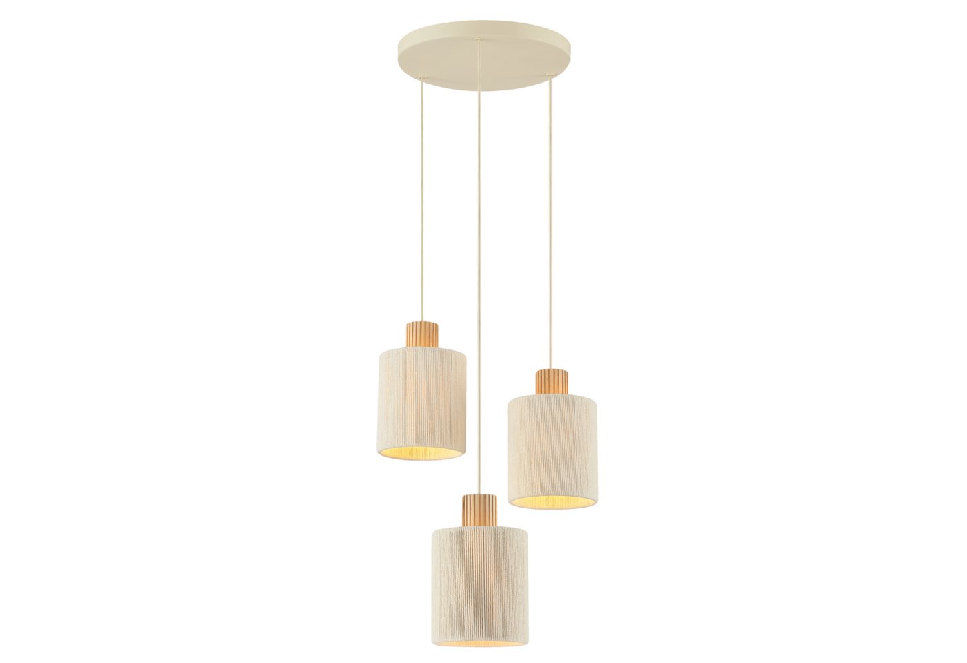 Lightbox Pendelleuchte, ohne Leuchtmittel, Pendelleuchte, Höhe 150cm, Ø 40cm, 3 x E27 Fassung, Textil/Holz, beige Bild 3