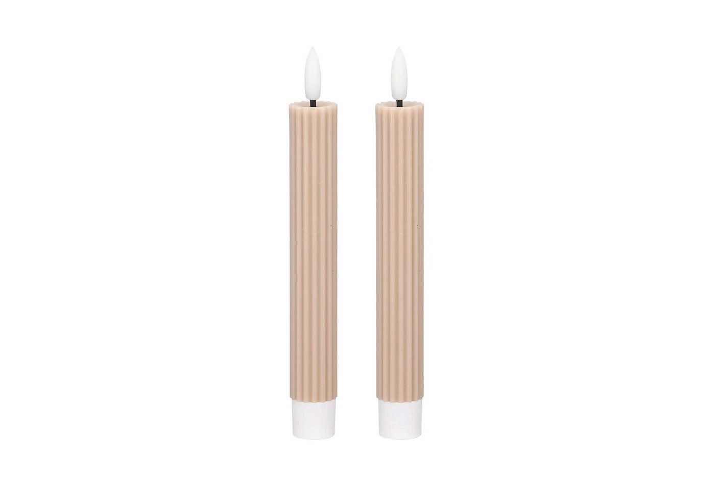 dasmöbelwerk LED-Kerze LED-Stabkerzen 2er Set Ø2,2x15,5 cm Dinnerkerze Riffel Timer Beige, Leuchtmittel nicht enthalten Bild 4