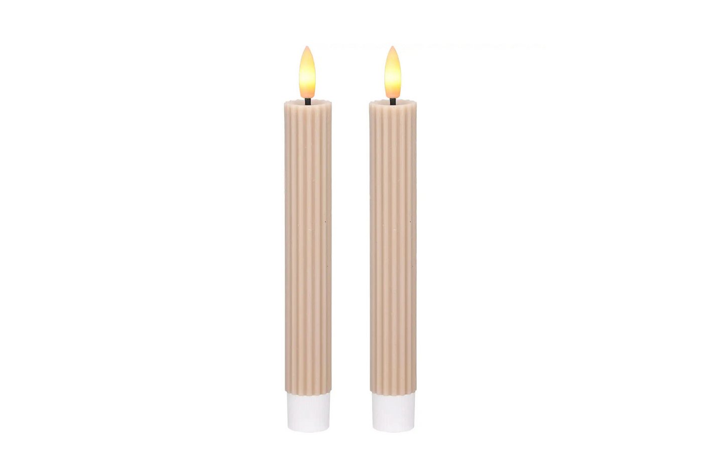 dasmöbelwerk LED-Kerze LED-Stabkerzen 2er Set Ø2,2x15,5 cm Dinnerkerze Riffel Timer Beige, Leuchtmittel nicht enthalten Bild 5