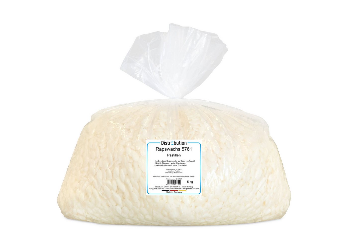 DistrEbution Bastelnaturmaterial Rapswachs Pastillen, Kerzenwachs 1–25 kg Veganes, pflanzliches Wachs, Kerzen gießen, ideal für Stumpenkerzen, Strukturkerzen & Motivkerzen Bild 3
