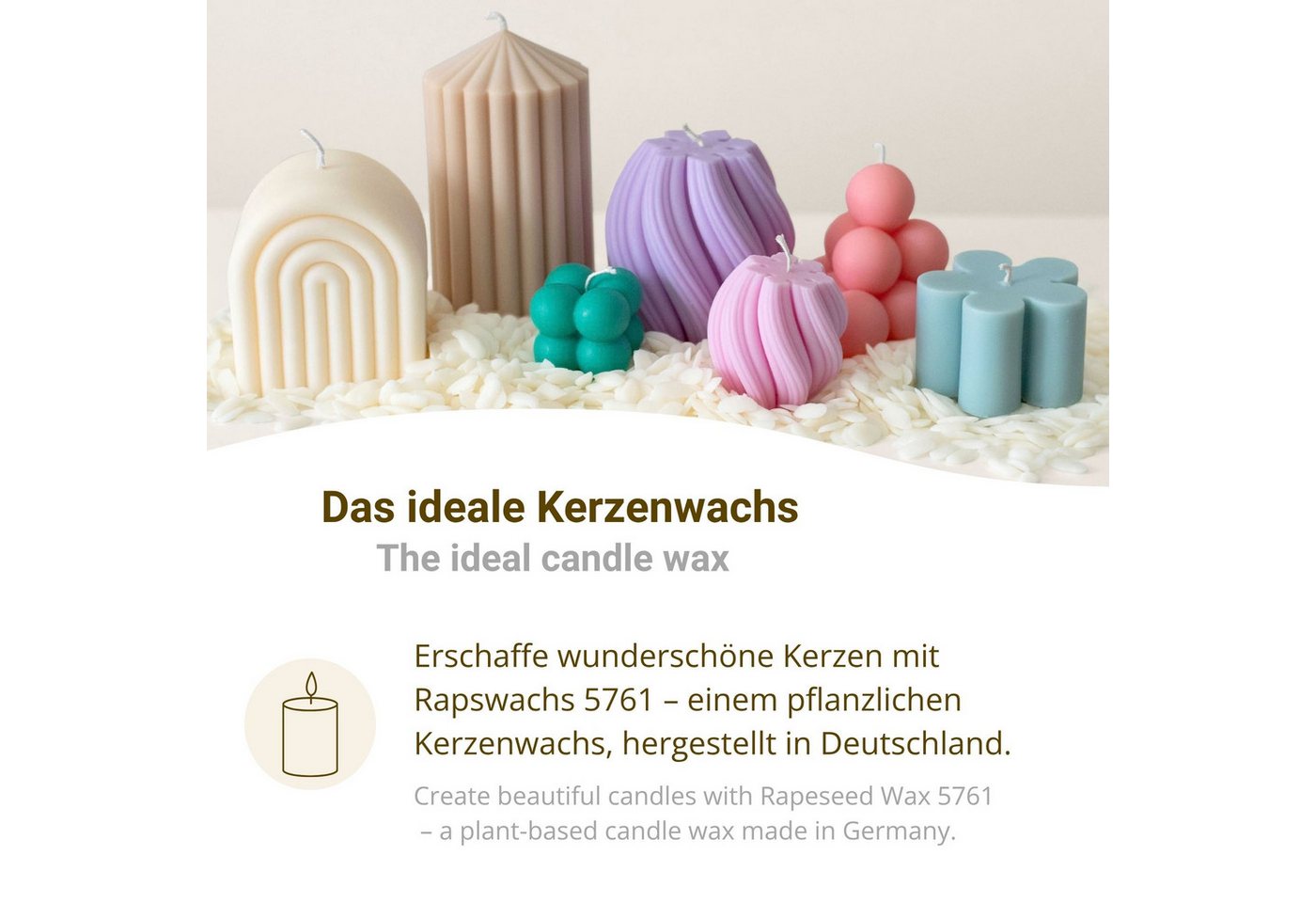 DistrEbution Bastelnaturmaterial Rapswachs Pastillen, Kerzenwachs 1–25 kg Veganes, pflanzliches Wachs, Kerzen gießen, ideal für Stumpenkerzen, Strukturkerzen & Motivkerzen Bild 4