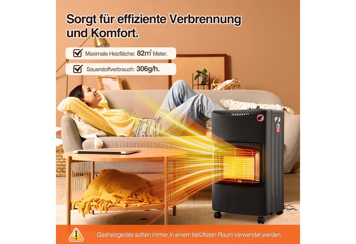 Clanmacy Heizgerät Keramik-Gasheizofen, 4200W mobil, inkl. Euro-Adapter, Gasdruckregler, 4200 W Bild 4