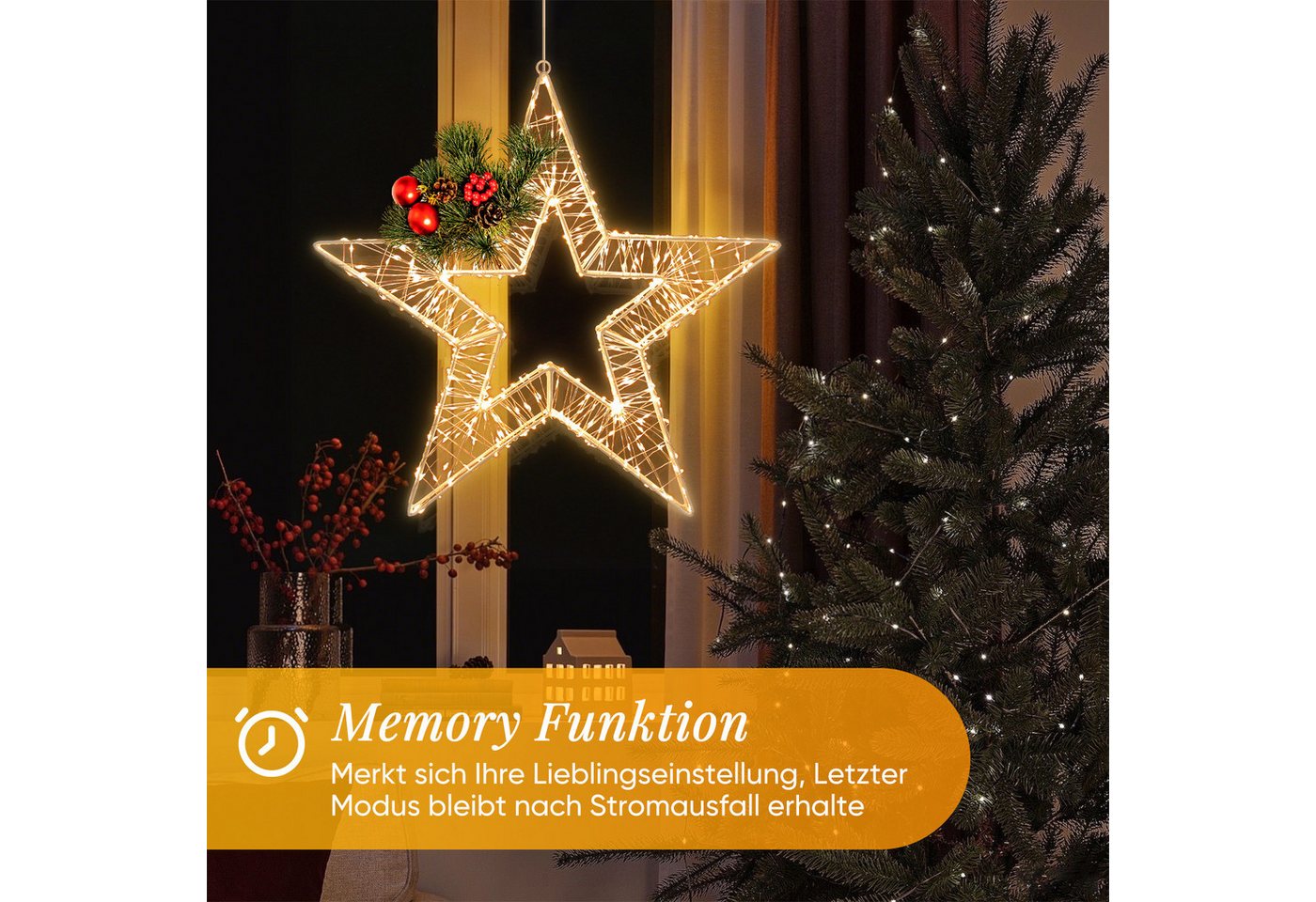 Salcar LED-Lichterkette Lichtkranz LED 3D-Dekokranz Weihnachtskranz Hängekranz Innen & Außen, 2er-Set/Ø35cm 400LED/ 8 Modi/ Timer & Memory Stern Lichterkreis Bild 2