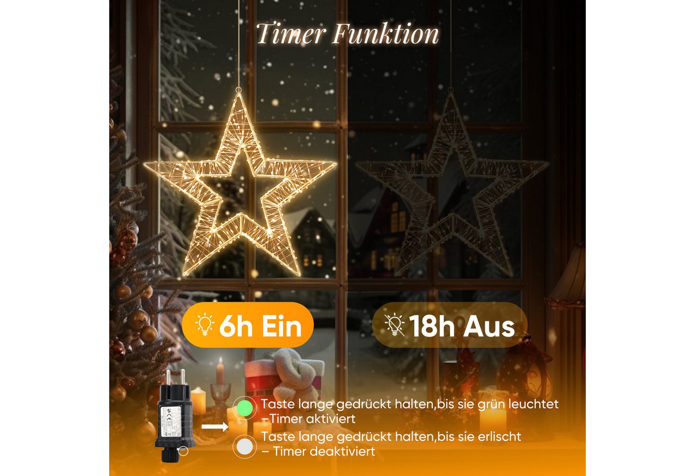 Salcar LED-Lichterkette Lichtkranz LED 3D-Dekokranz Weihnachtskranz Hängekranz Innen & Außen, 2er-Set/Ø35cm 400LED/ 8 Modi/ Timer & Memory Stern Lichterkreis Bild 4