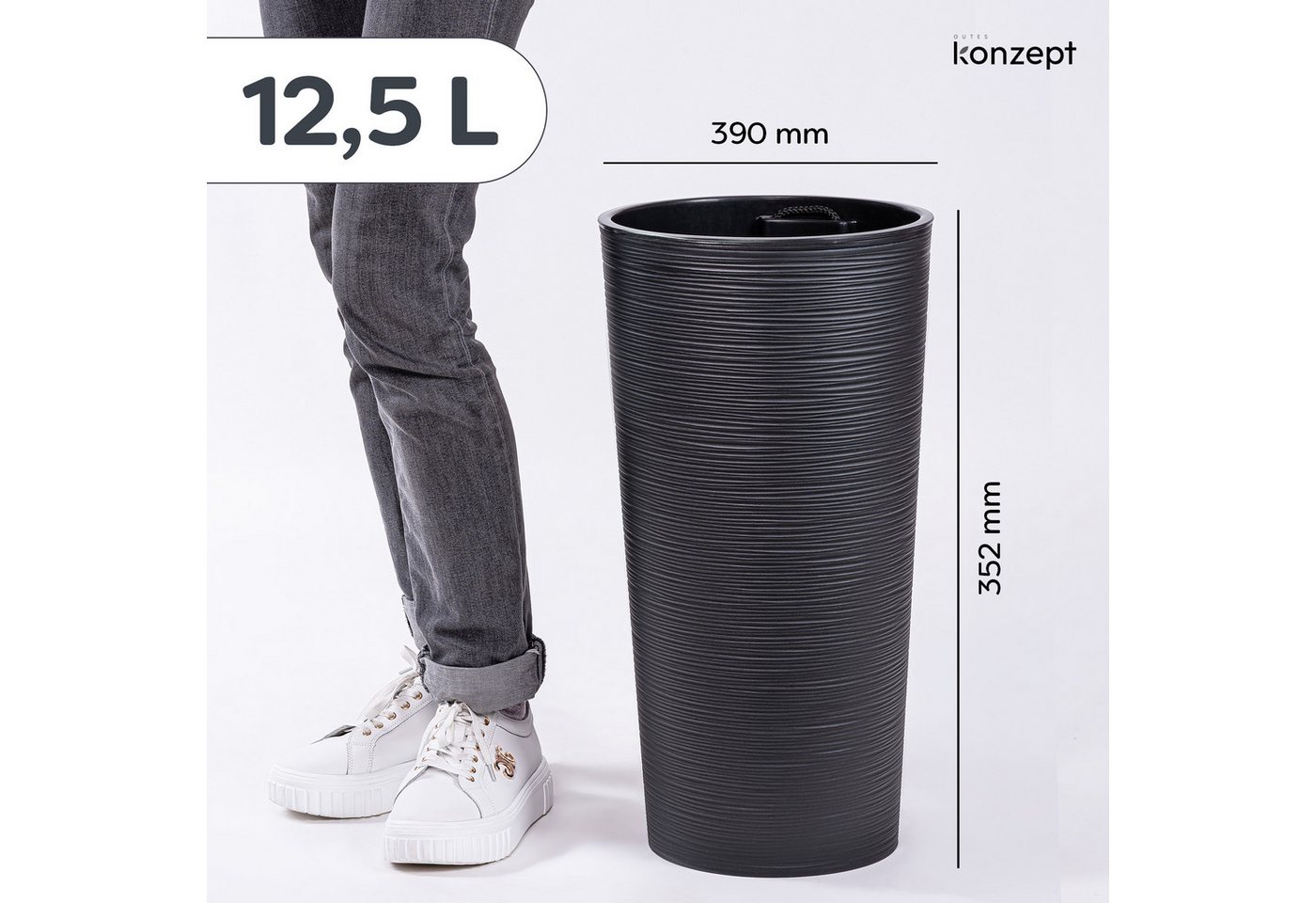 KONZEPT Blumentopf hoch 57 cm aus Kunststoff mit Einsatz, Ø 29,5cm, Indoor, Meißel-Optik, Outdoor, UV- & wetterbeständig, mit Einsatz Bild 3