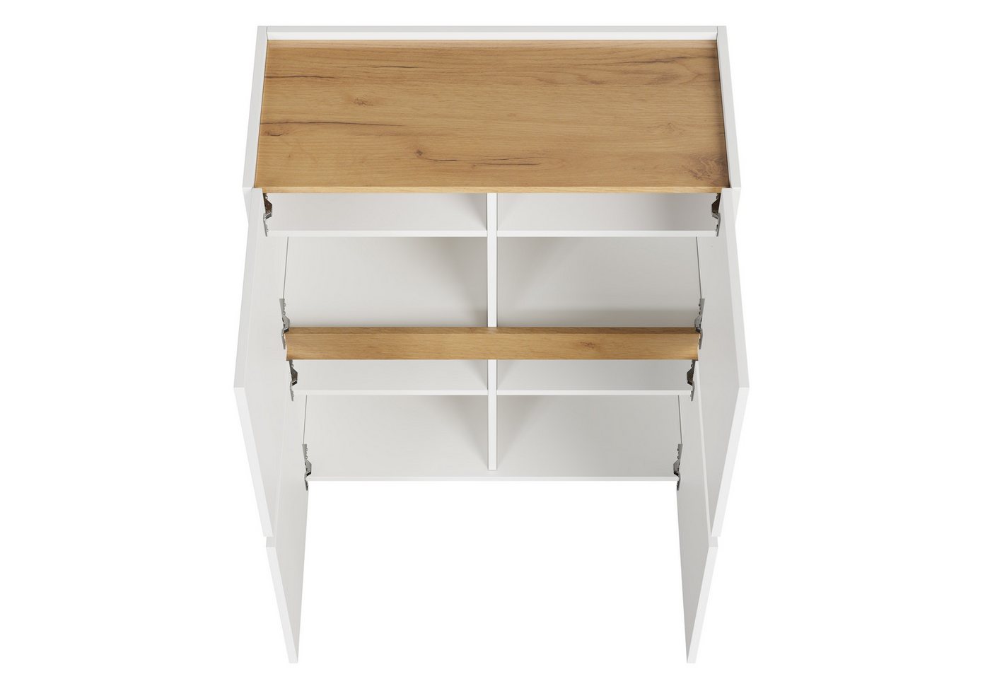 Flieks Aktenschrank Highboard mit Arbeitsplatte in Holzoptik Natur, 4 Türen, 8 Fächern (90x40x110 cm, 1-St) Mehrzweckschrank Bücherregal mit verstellbare Einlegeböden Weiß Bild 2