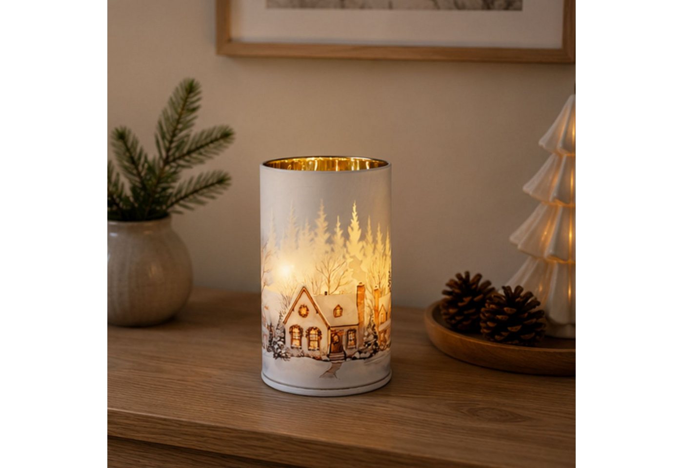 formano LED Dekolicht Winterdorf, LED, Drehend, mit Timer, Weiß, Häuser, H: 15cm Bild 3