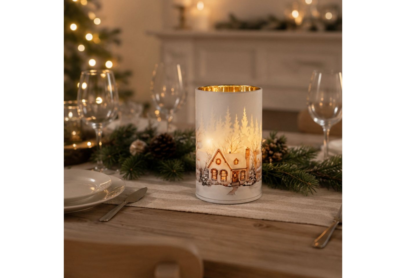 formano LED Dekolicht Winterdorf, LED, Drehend, mit Timer, Weiß, Häuser, H: 15cm Bild 5