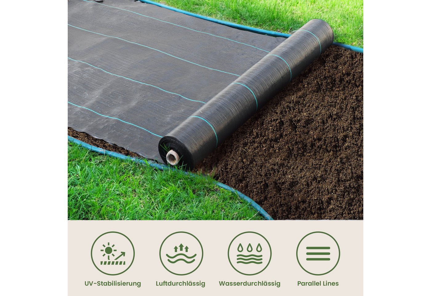 OUNUO Unkrautvlies Unkrautvlies Gartenvlies Unkrautfolie 3m breit, 3x10 Meter Rolle-70g/m²